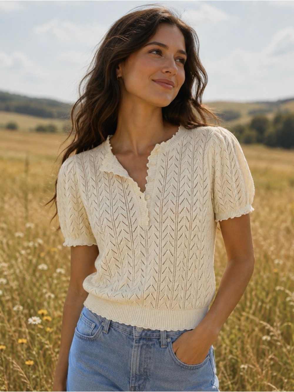 Gap X Doen Linen Blend Pointelle Sweater